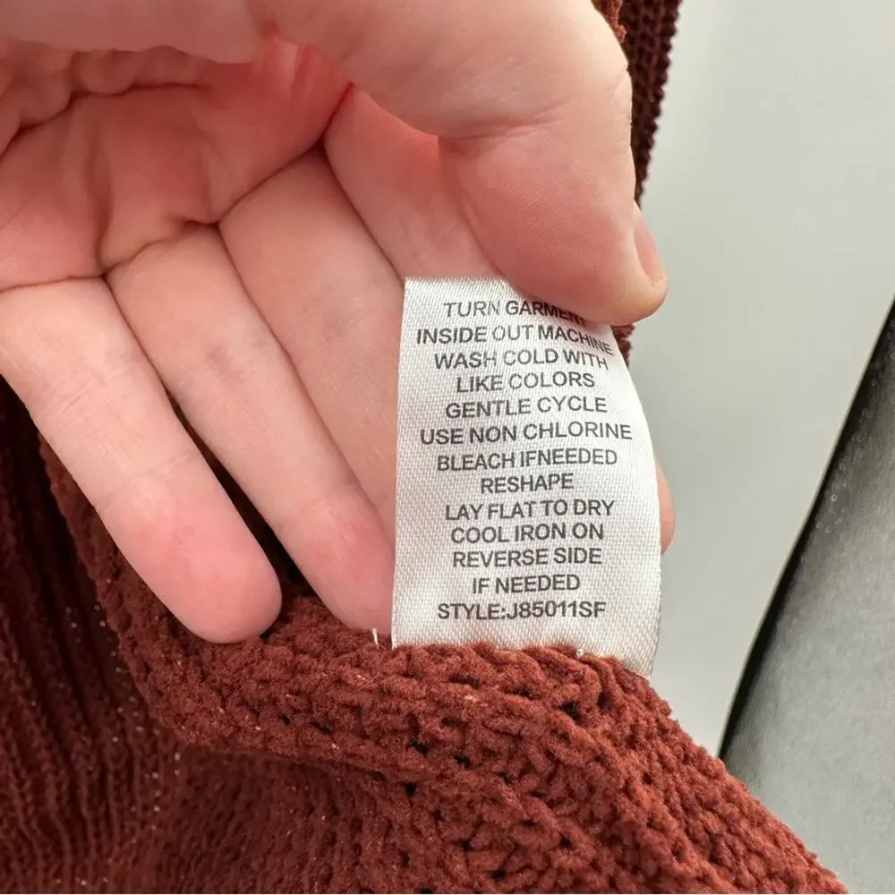 Stitch Fix Love Ellie Anna‎ Pointelle Open Front Rust Knit Cardigan Sz M NEW